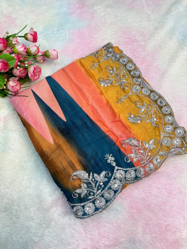 Elegant Chinnon Digital Print Saree with Sequence Pallu Border