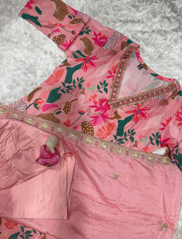Premium Festive Viscose Chanderi Embroidered Suit Set with Dupatta & Pant