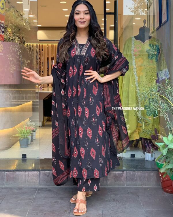 Athira – Pure Cotton Ikkat Suit Set with Embroidered Detailing