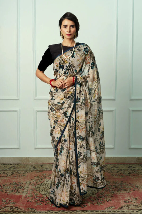 BT-392 Animal Print Saree - Digital Sequence Work Collection